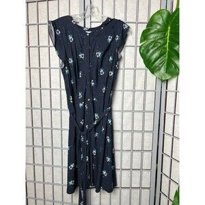 Loft Floral Belted Button Up A Line Shirt Dress Flutter Sleeve Womens 14 NWT